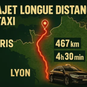 Guide taxi longue distance : exemple de trajet Paris–Lyon en 467 km et 4h30